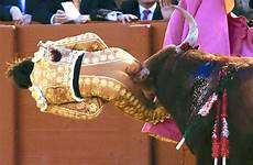bullfighter bull matador horn mouth bum gored gores goring through rey roca andres associations game teen point testicles