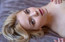 mpl studios cali model blonde bed face eyes women back lying green lipstick viewer looking wallhere juicy bokeh lips pink