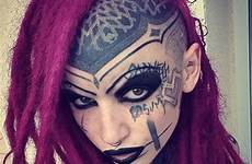 girl tattooed piercing piercings blackwork facetattoo tattoogirl tattoed inked devlin hlk cammy hair