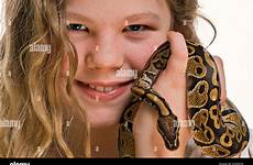 python pet snake girl her alamy young