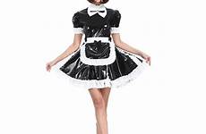 sissy maid dress costume crossdress cosplay girl lockable uniform made pvc bow lovely arrival dark custom blue
