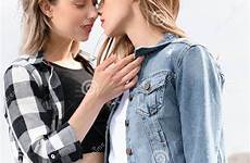 lesbian kissing couple outdoors young closed eyes stock