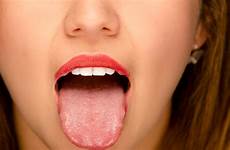 mouth open tongue young sticking womans closeup stock
