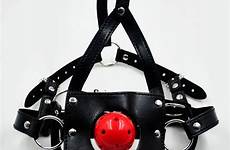 mouth ball harness gag mask leather sm bondage red fetish restraint oral open head adult sex women men