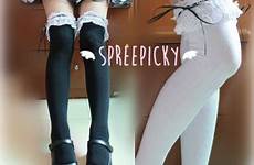 lolita over cosplay stockings ribbon lace colors knees available stocking socks spreepicky white leggings tights costume special maid