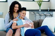 lesbian pregnant baby couple pair shoes pink sofa sitting surrogacy giving gift life dear gop leaders