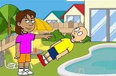 caillou dora pool grounded gets pushes