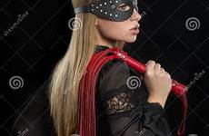bdsm whip leather girl mask red stock portrait blond blinder