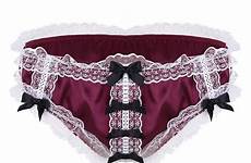 sissy men satin underwear gay lace lingerie mens panties iefiel ruffled floral shiny male briefs stretchy rise soft low bikini