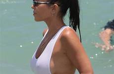 kardashian kourtney swimsuit miami beach white her slinky relaxes sideboob shows she off sexy hawtcelebs thefappeningblog