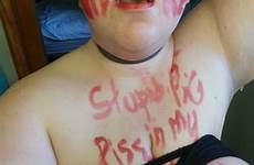 pig fat slave humiliated writing body