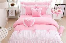 pink bedding set princess bed girls queen size single twin duvet bedroom king ruffles solid purple ruffle cotton double sets