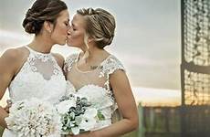 wedding lesbian illusion dresses lace dress brides bridal two bride kissing tulle choose board lesbians