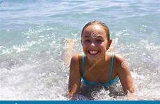girl swimsuit blue beach smiling young sea pretty dreamstime stock bikini