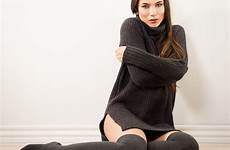 thigh highs 500px brunette knee sweater wallpaper women viewer looking model wallhere