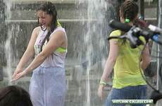 wetlook college girls fountain bathing