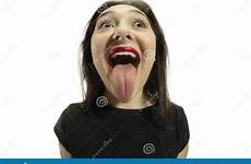 tongue mouth long big girl lips red her smiling giant opening showing isolated crazy background dreamstime portrait