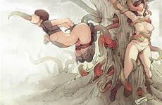 hentai tentacle through way monster tree bondage rape girls faustsketcher xxx grab bound behind clothes nipples body