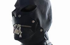 leather gimp faux hood mask fetish pu padlock restraint zip bondage mouth