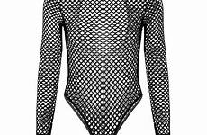 fishnet bodysuit through sheer lingerie sleeve long bodystocking women womens thong tank cut high leotard novelty teddies bodysuits