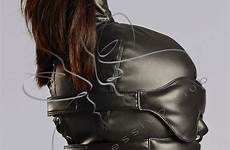 bondage leather bdsm hood blindfold mask women gear ponytail gag muffle gimp submissive item name mature