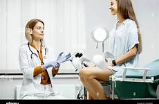 gynecologist examination chair preparing procedure gynecological woman pregnant office sitting stock alamy