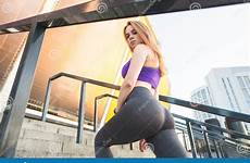 bottom girl camera stairs poses climbs sports down dreamstime sexy beautiful leggings