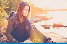 girl alone teen sunset water cloth dreamstime thoughtful casual looking stock model