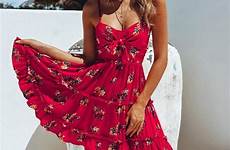 summer dresses dress sexy beach cute outfit girl red strap spaghetti women floral short casual inspiration outfits fashion ruffle rosy