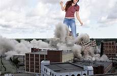 giantess destruction buildings crushed smoke collage brunette leave