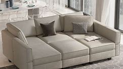 Belffin Deep Seat Sofa Bed Modular Sectional Couch Sleeper with Storage Velvet 3 Seater Pearl Gray