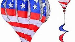 BATTIFE 2Pcs Patriotic Hot Air Balloon Wind Spinner, American Flag Kinetic Wind Twister with Tail, Outdoor Spiral Windmill Garden Yard, 4th of July Hanging Decoration