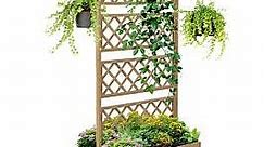 Outsunny Wooden Trellis Planter, Raised Garden Bed for Climbing Plants, Natural