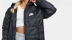 Nike longline padded jacket with back swoosh in black | ASOS