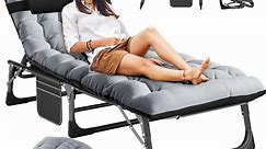 MOPHOTO Portable Adjustable Folding Chaise Lounge for Pool, Beach, Patio, Chaise Lounge Indoor Outdoor, Folding Lounge Chairs with Mattress&Pillow for Adults, Folding Camping Cot Bed Sleeping Cots