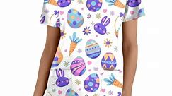 Pisexur Women's Easter Scrubs Plus Size Easter Shirts Comfortable Easy Fit Lightweight Durable Soft Stretch Easter Bunny Printed V-Neck Medical Scrub Top Blouse Nurse Uniforms - Walmart.ca