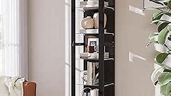 5 Tier Display Cabinet Metal Storage Cabinet with Glass Door, Large Capacity Collectibles Toy Organizers Rack with 4 Glass Shelves for Living Room, Kitchen, Pantry (Black, 5-Tier)