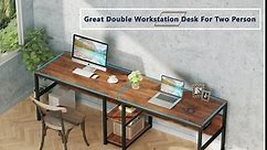 Tribesigns Two Person Desk with Bookshelf, 78.7 Computer Office Double Desk for Two Person, Rustic Writing Desk Workstation with Shelf for Home Office (Brown)