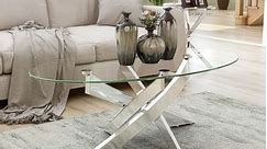 Dess Modern Chrome 47-inch Glass Top X-cross Oval Coffee Table by Furniture of America - Bed Bath & Beyond - 14538641