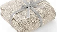 Bedsure Super Soft Knit Throw Blanket - Warm Cozy Reversible Beige Blanket, Fluffy Fuzzy Plush Lightweight Blanket for Couch Sofa Bed (60" x 80")