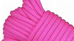 Polypropylene Rope - Heavy Duty, All Purpose, Durable, USA Made Utility Cord Tie Down Rope - Indoor Outdoor, Camping, Barricade - Neon Pink - 3/8 in x 100 Foot Coil
