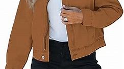 luvamia Oversized Jean Jacket Women Cropped Zip Up Denim Jackets Lightweight Trucker Shacket with Pockets Western Trendy