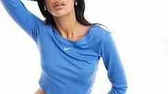 Nike mini-ribbed long sleeve scoop back top in star blue | ASOS