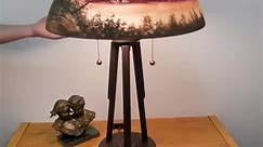 Reverse Hand Painted Glass Table Lamp with Heavy Vintage Bronze Base