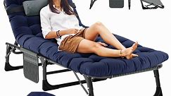 MOPHOTO Portable Adjustable Folding Chaise Lounge for Pool, Beach, Patio, Chaise Lounge Indoor Outdoor, Folding Lounge Chairs with Mattress&Pillow for Adults, Folding Camping Cot Bed Sleeping Cots