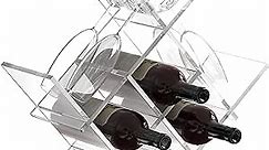 Small Space Acrylic Wine Rack Insert for Cabinet Built in Vertical 3 Bottle Countertop Table Top Bottle with Glass Holder Stand Modern Counter Tower Shelf