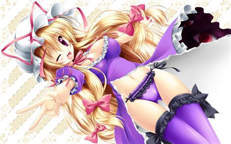 Perfect screen background display for desktop, iphone, pc, laptop, computer, android phone, smartphone, imac, macbook, tablet, mobile device. anime, Thigh highs, Underwear, Panties, Yakumo Yukari ...