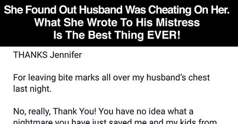 The story, like other stories about cheating, must > begin at the beginning of the marriage itself. She Found Out Husband Was Cheating On Her. What She Wrote ...