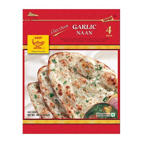 Fine white flour bread topped and leavened with garlic and cilantro. DEEP Garlic Naan | NTUC FairPrice