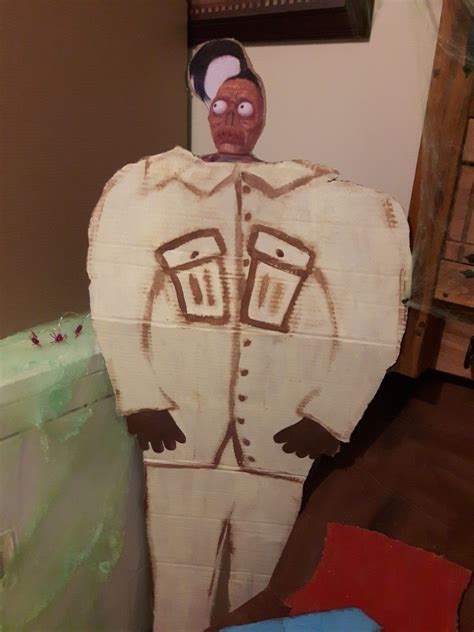 The maitilands leave without hiring. Cardboard and paint. Printed off his head online, glued it ...